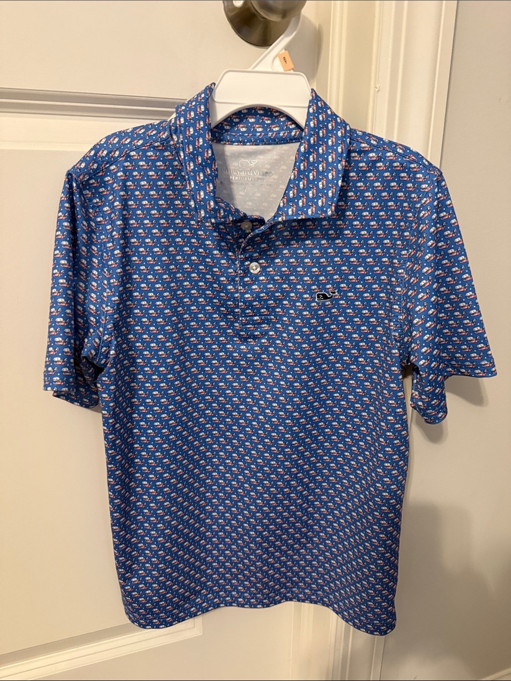 Boys Vineyard Vines Blue Micro-Print Performance Polo